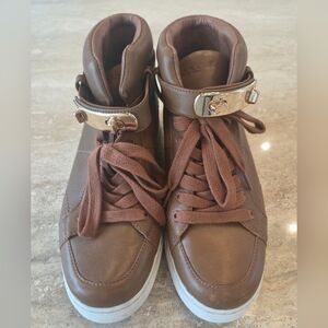 Coach Richmond High-Top Sneakers Size 6.5B Brown Leather Gold Turnlock